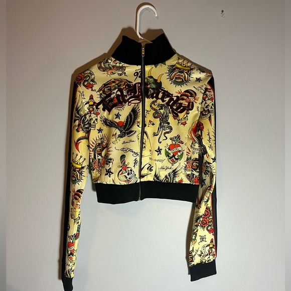 Ed Hardy Jackets & Blazers - Ed Hardy Women's Yellow Bomber Jacket with Tattoo Print